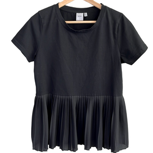 ICHI Denmark IHMINEA Black Pleated Peplum Crew S/S  Blouse Small